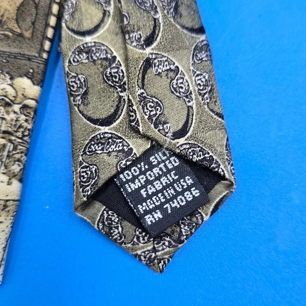Vintage Coca-Cola Silk Tie Olive Green‎ Soda Fountain Advertising Americana 5¢